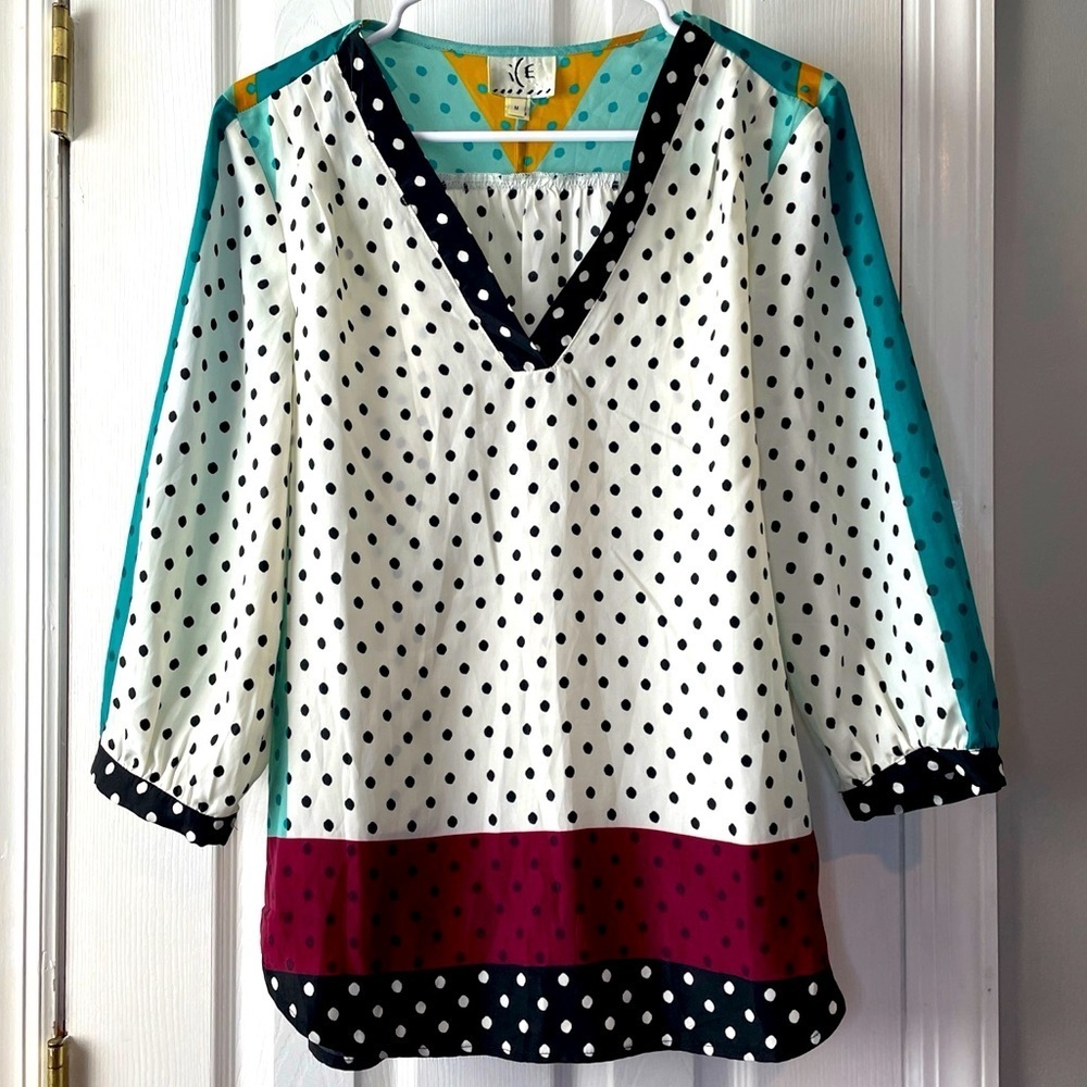 ICE Blouse Women's Size M Multicolor Polka Dot Stylish Top 100% Polyester